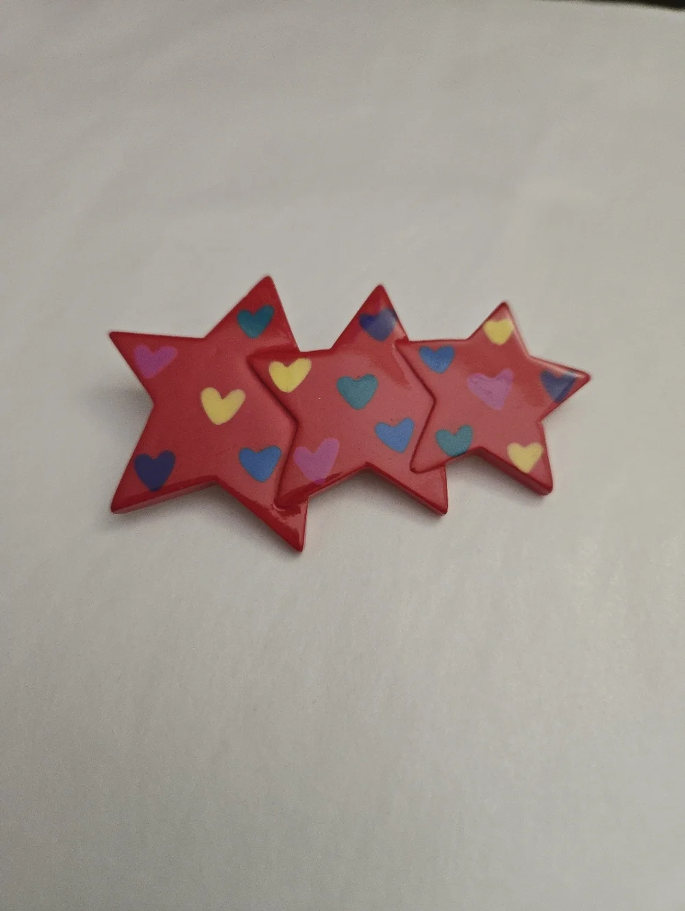 Vintage 90s Red Shooting Stars Hearts Brooch Pin Multicolored Hearts